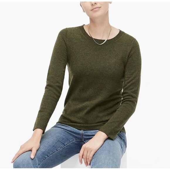 J Crew Teddie Sweater Sz M Dark Green Wool Cotton Blend Preppy Crew Neck Casual - Picture 1 of 9